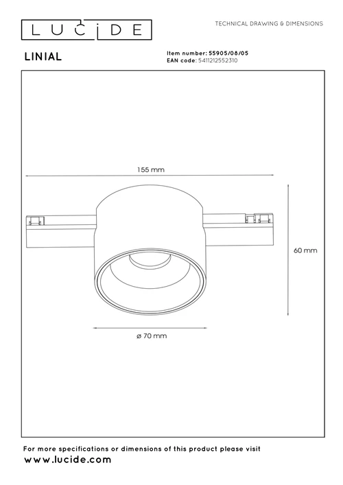 Lucide Premium LINIAL LUX Schienenstrahler - 1-Phasen Stromschiene / Schienensystem smart - 1xLED - Champagne - technisch